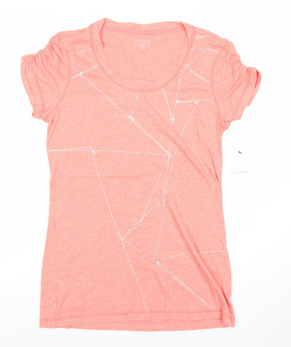 Calvin Klein Womens Pink Scoop Neck Sequin T-Shirt Size M