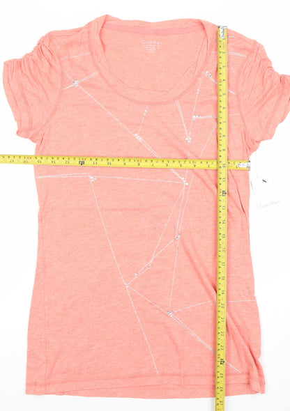 Calvin Klein Womens Pink Scoop Neck Sequin T-Shirt Size M