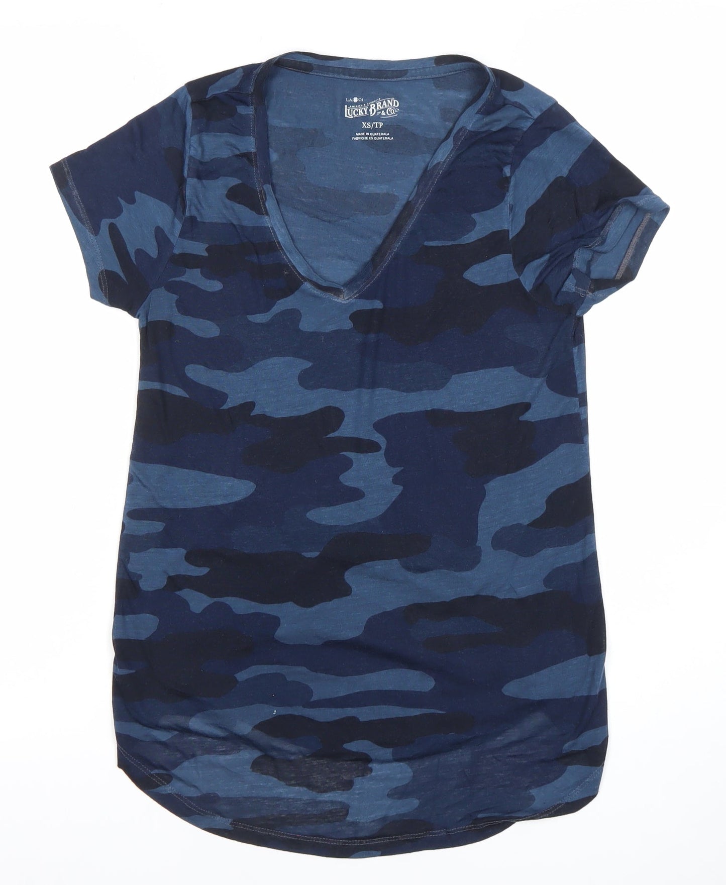 Lucky Brand Unisex Blue Camo V-Neck XS Regular Fit T-Shirt