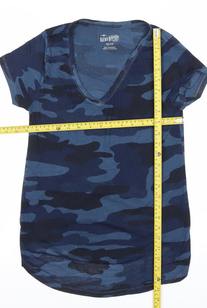 Lucky Brand Unisex Blue Camo V-Neck XS Regular Fit T-Shirt