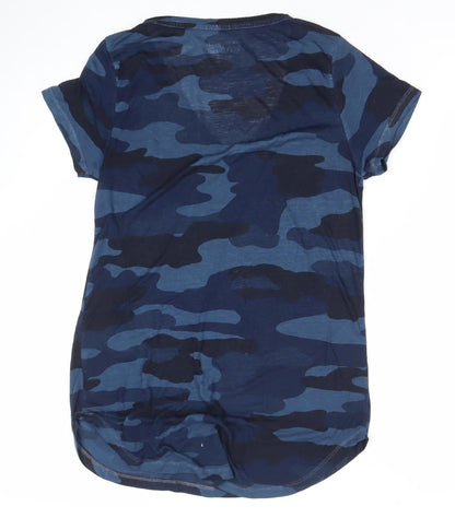 Lucky Brand Unisex Blue Camo V-Neck XS Regular Fit T-Shirt