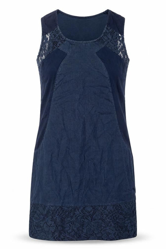 Maloka Womens Blue Shift Dress Size 12 Sleeveless Lace Trim