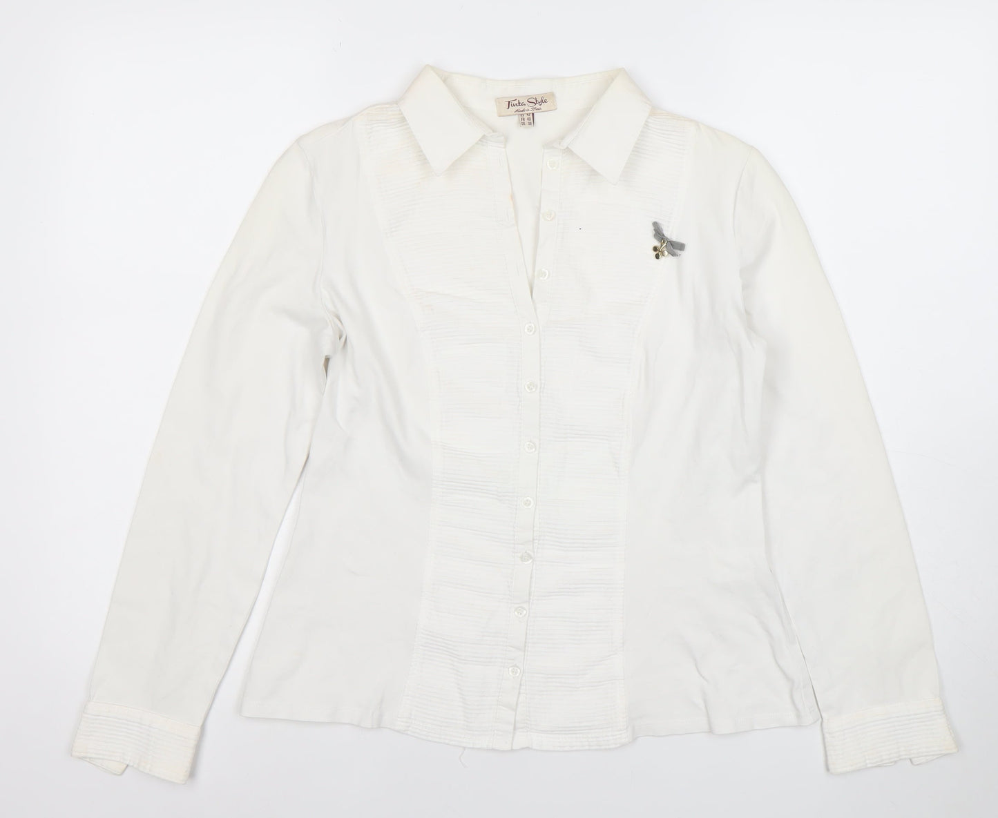 Tinta Style Women White Size 14 Cotton Stretch Long Sleeve Button Shirt