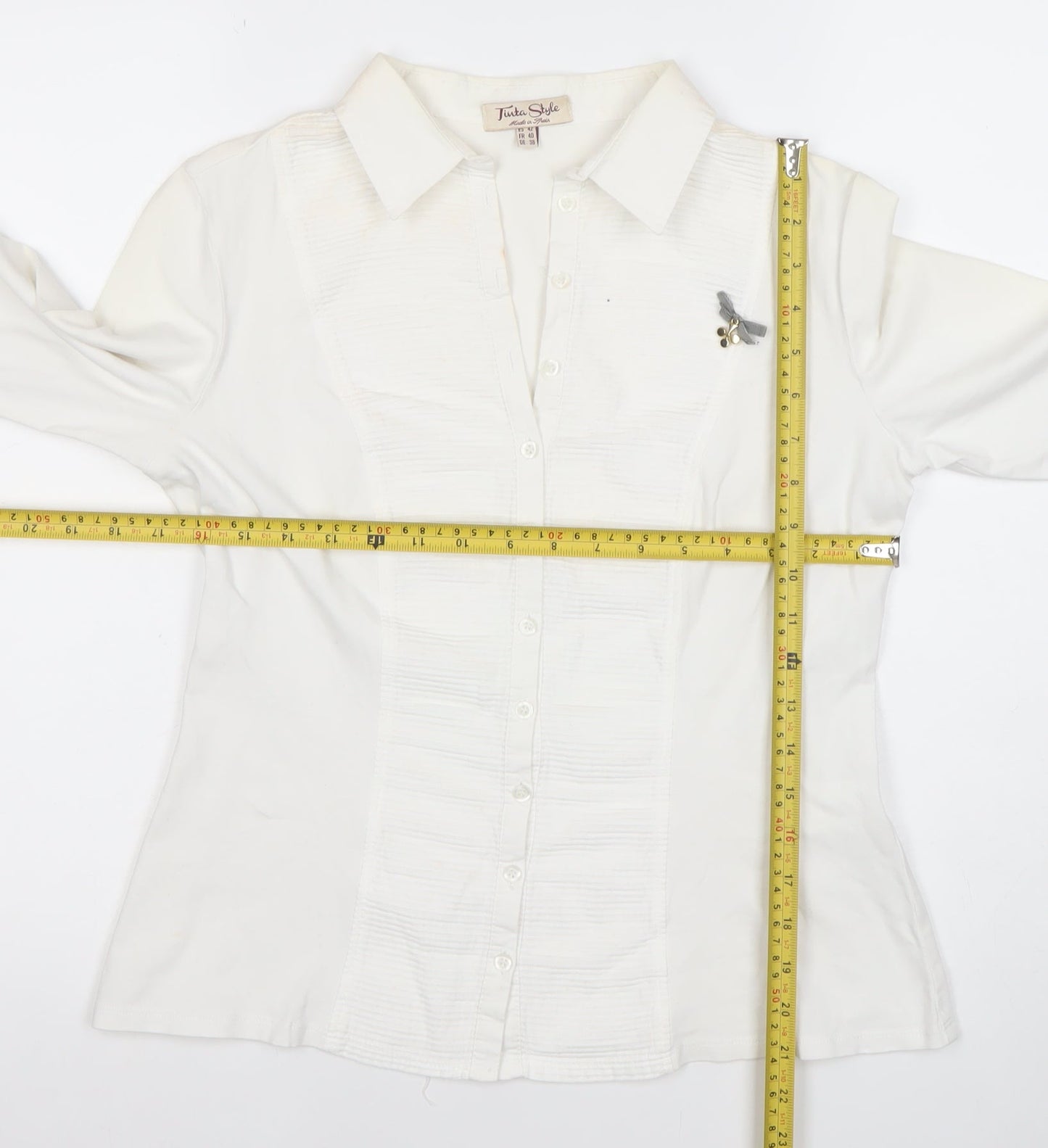 Tinta Style Women White Size 14 Cotton Stretch Long Sleeve Button Shirt