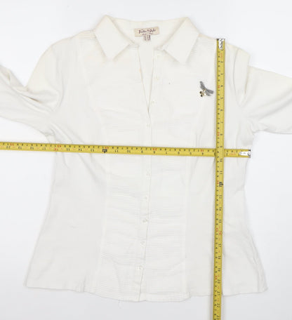 Tinta Style Women White Size 14 Cotton Stretch Long Sleeve Button Shirt