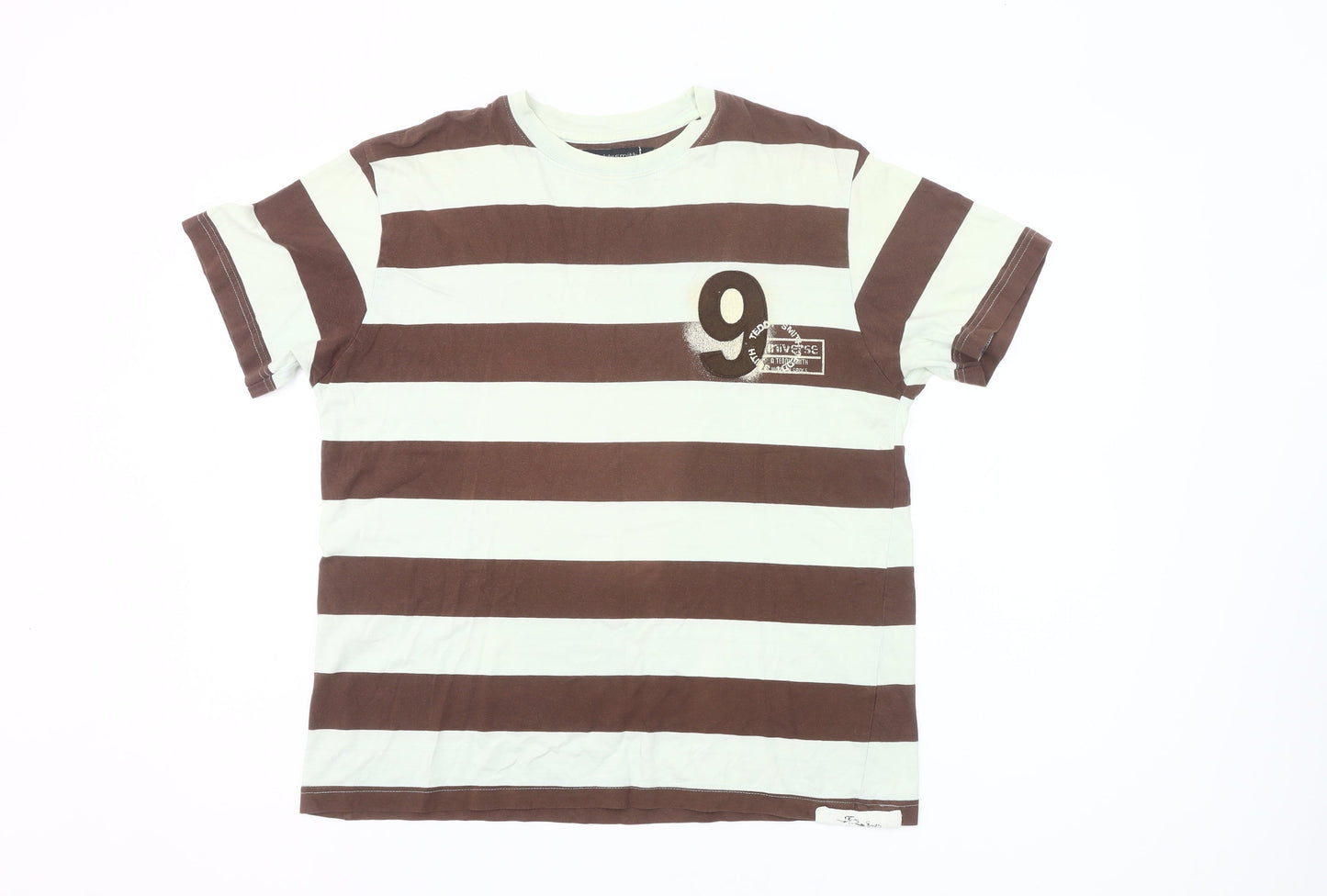 Teddy Smith Unisex Adults Brown White Striped T-Shirt Size M