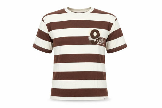 Front view of Teddy Smith unisex adults brown white striped t-shirt, size M