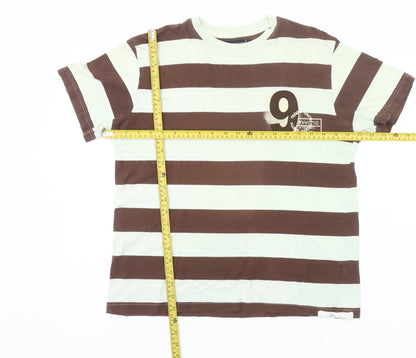Teddy Smith Unisex Adults Brown White Striped T-Shirt Size M