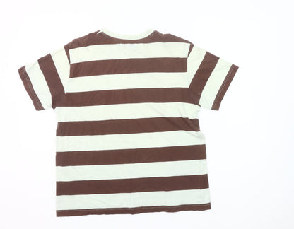 Teddy Smith Unisex Adults Brown White Striped T-Shirt Size M