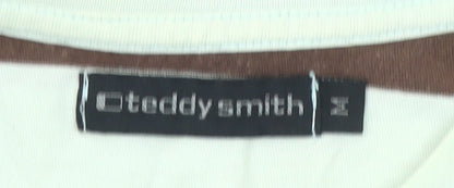 Teddy Smith Unisex Adults Brown White Striped T-Shirt Size M