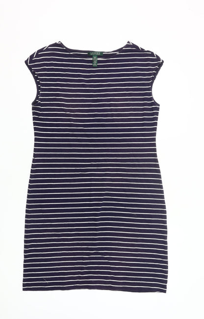 Ralph Lauren Womens Blue Striped Shift Dress M Stretch Casual