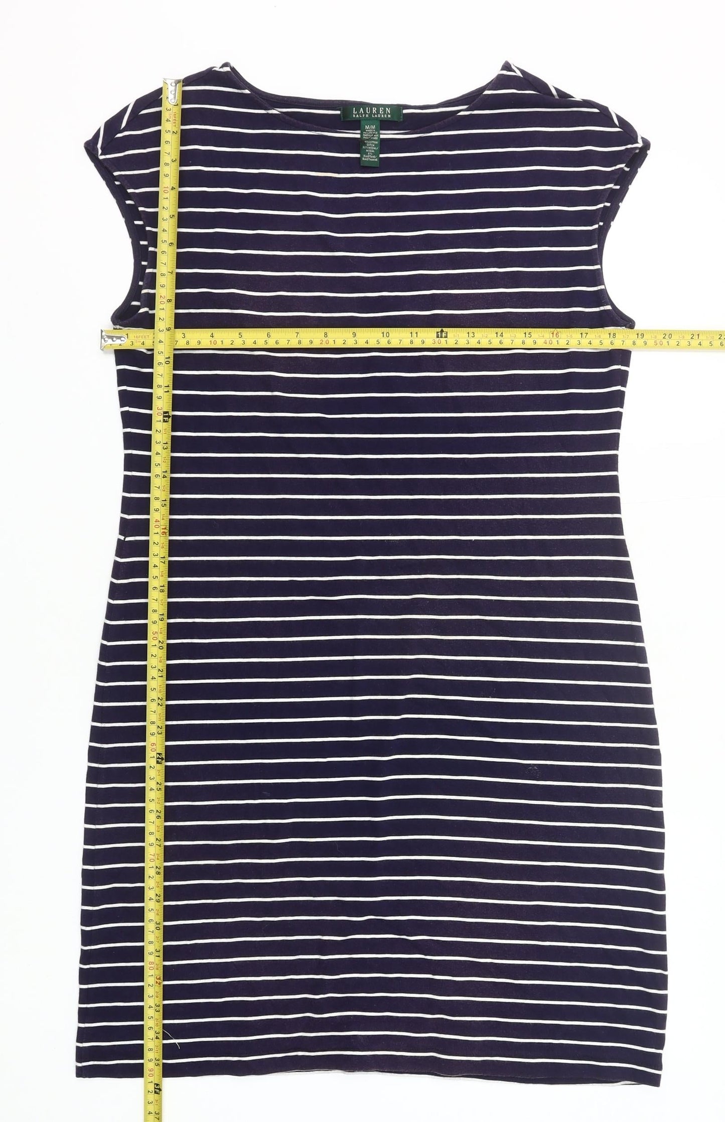 Ralph Lauren Womens Blue Striped Shift Dress M Stretch Casual