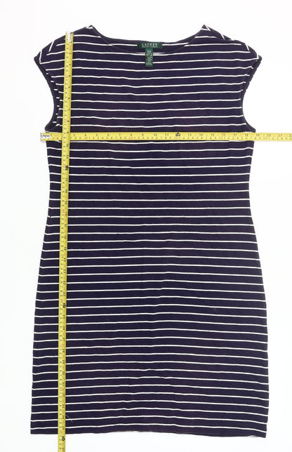 Ralph Lauren Womens Blue Striped Shift Dress M Stretch Casual