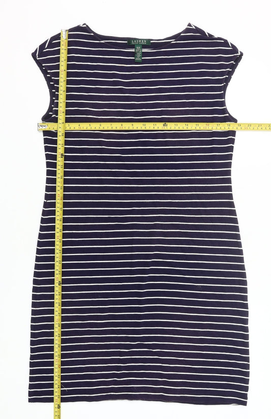 Ralph Lauren Womens Blue Striped Shift Dress M Stretch Casual