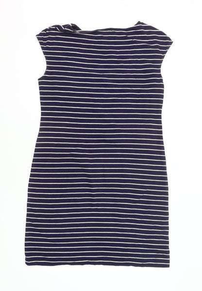 Ralph Lauren Womens Blue Striped Shift Dress M Stretch Casual