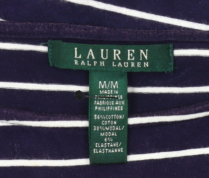 Ralph Lauren Womens Blue Striped Shift Dress M Stretch Casual