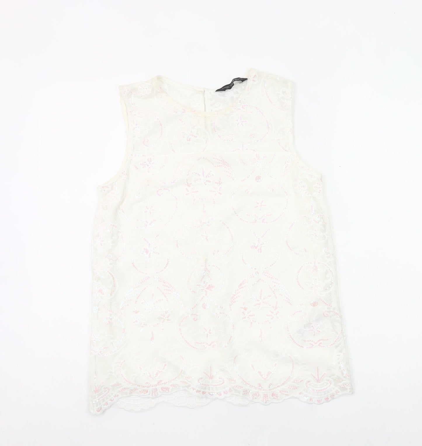 Dorothy Perkins Women Ivory Lace Tunic Blouse UK 10 Sleeveless