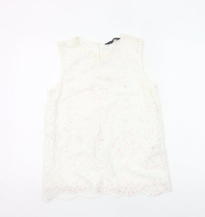 Dorothy Perkins Women Ivory Lace Tunic Blouse UK 10 Sleeveless
