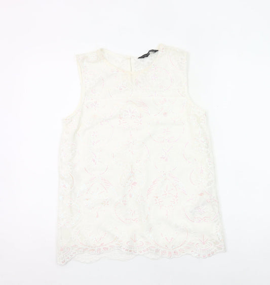 Dorothy Perkins Women Ivory Lace Tunic Blouse UK 10 Sleeveless