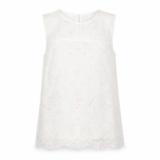 Dorothy Perkins Women Ivory Lace Tunic Blouse UK 10 Sleeveless