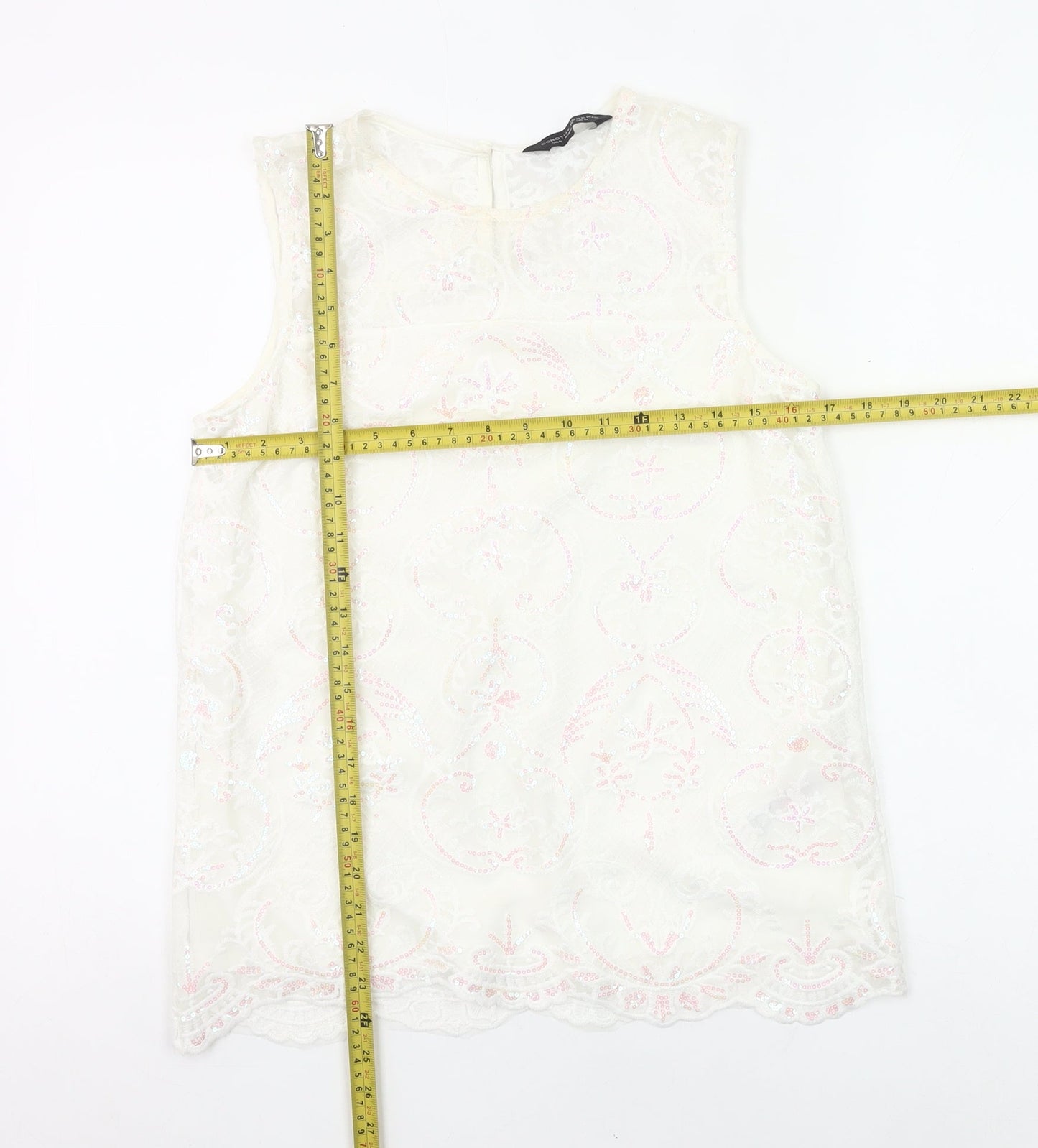Dorothy Perkins Women Ivory Lace Tunic Blouse UK 10 Sleeveless