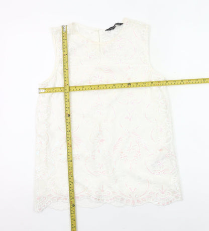 Dorothy Perkins Women Ivory Lace Tunic Blouse UK 10 Sleeveless