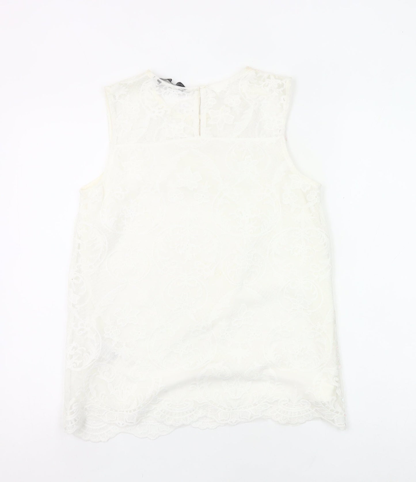 Dorothy Perkins Women Ivory Lace Tunic Blouse UK 10 Sleeveless