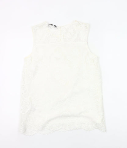 Dorothy Perkins Women Ivory Lace Tunic Blouse UK 10 Sleeveless
