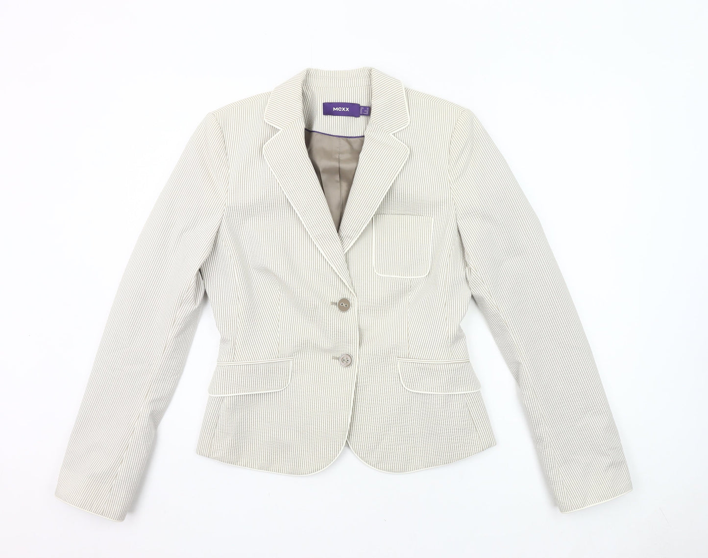 Mexx Women’s Beige Pinstripe Blazer Jacket Size 12 Tailored Workwear