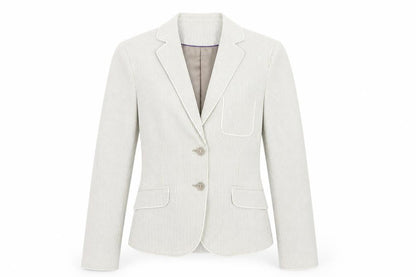 Front view of Mexx Women’s Beige Pinstripe Blazer Jacket, size UK 12, Tailored Workwear
