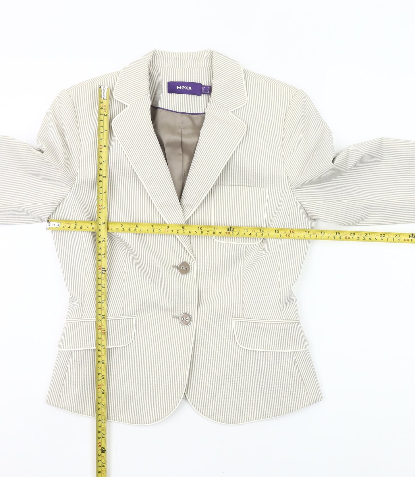 Mexx Women’s Beige Pinstripe Blazer Jacket Size 12 Tailored Workwear