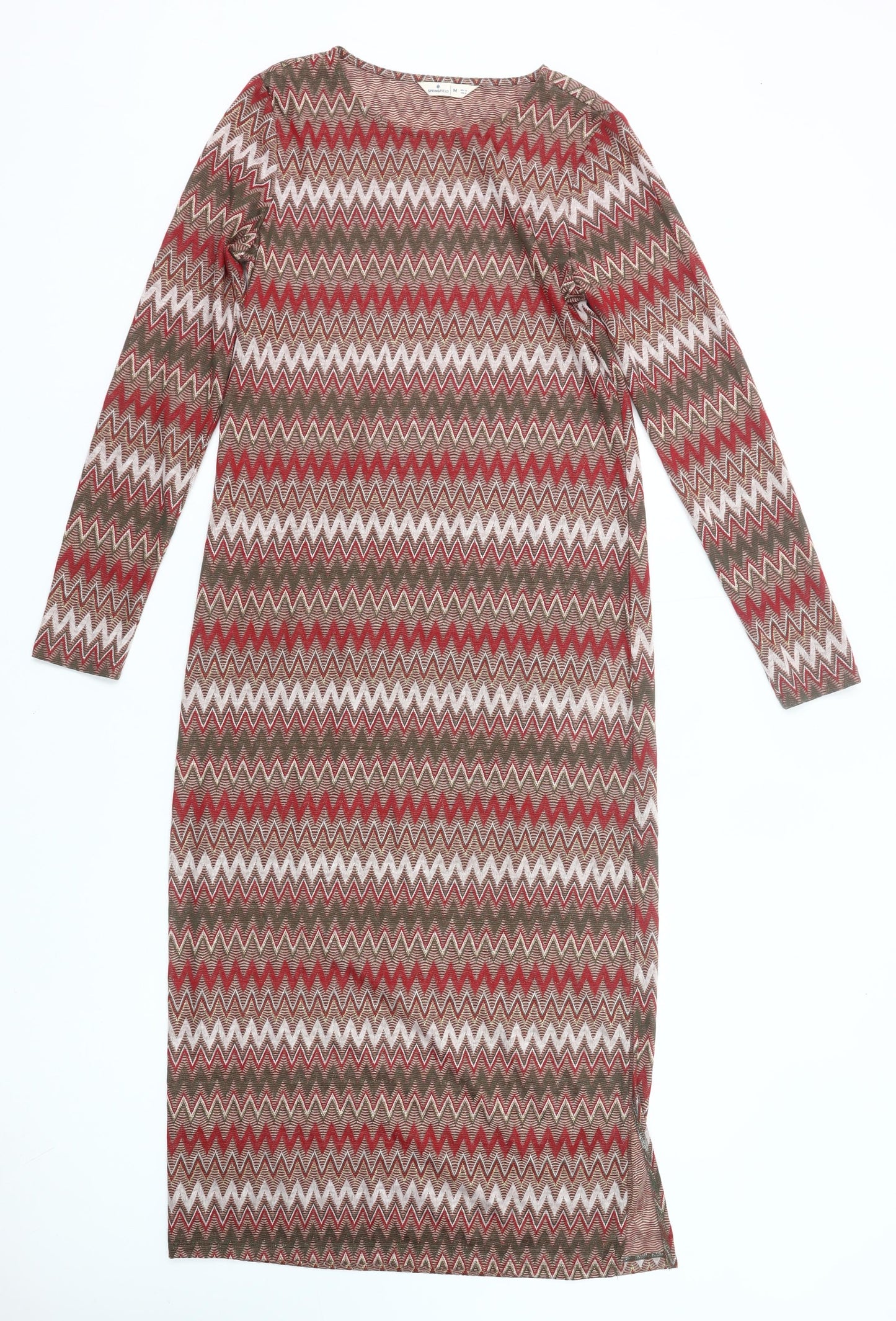 Springfield Women’s Red Green Chevron Midi Sheath Dress Size 12