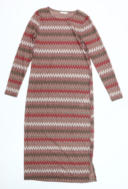 Springfield Women’s Red Green Chevron Midi Sheath Dress Size 12