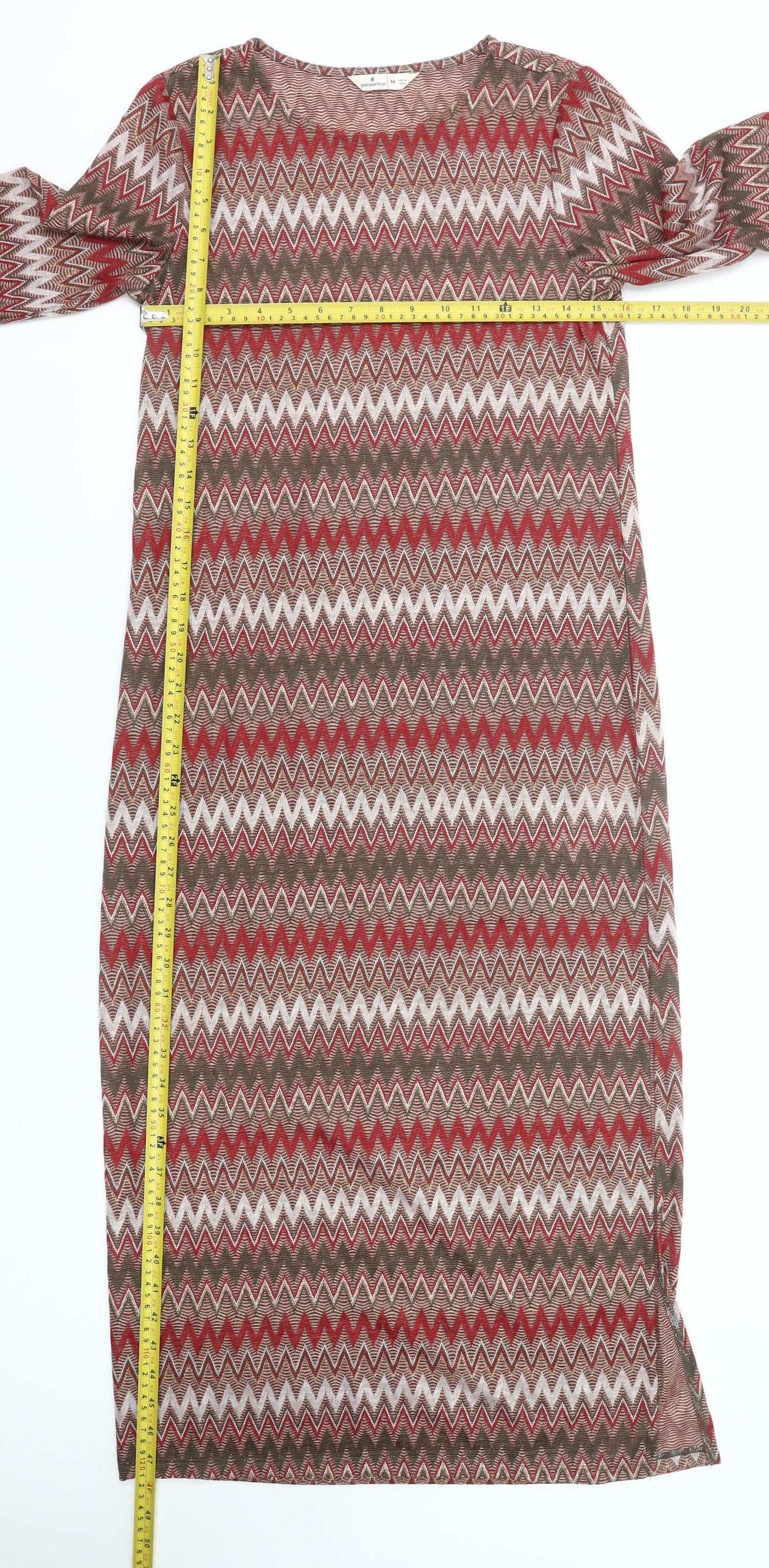 Springfield Women’s Red Green Chevron Midi Sheath Dress Size 12