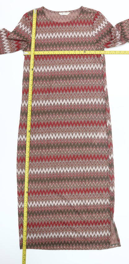 Springfield Women’s Red Green Chevron Midi Sheath Dress Size 12