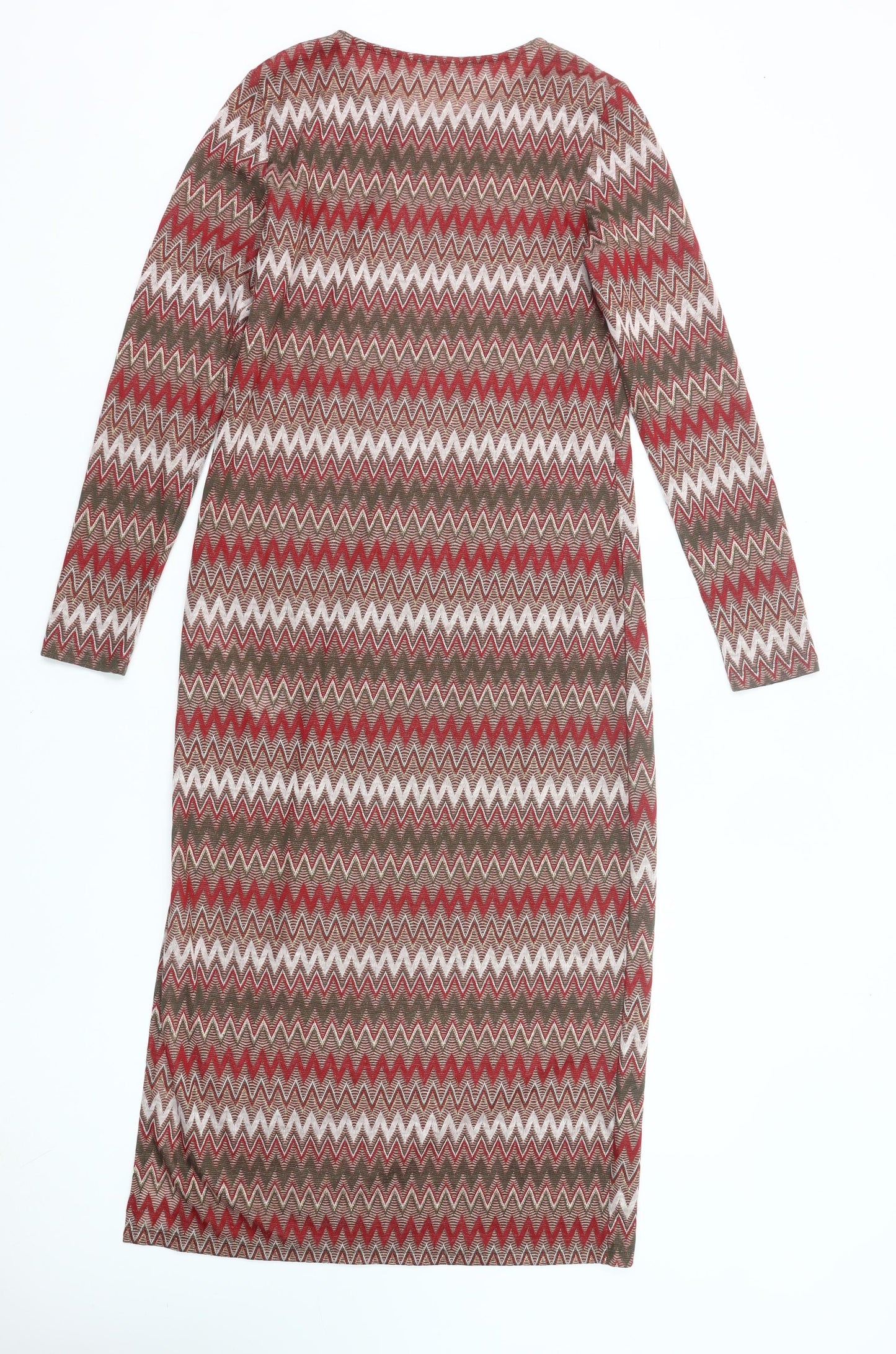 Springfield Women’s Red Green Chevron Midi Sheath Dress Size 12