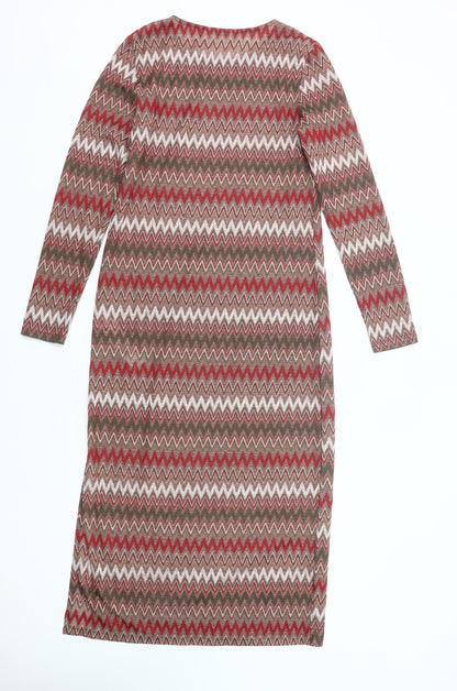 Springfield Women’s Red Green Chevron Midi Sheath Dress Size 12