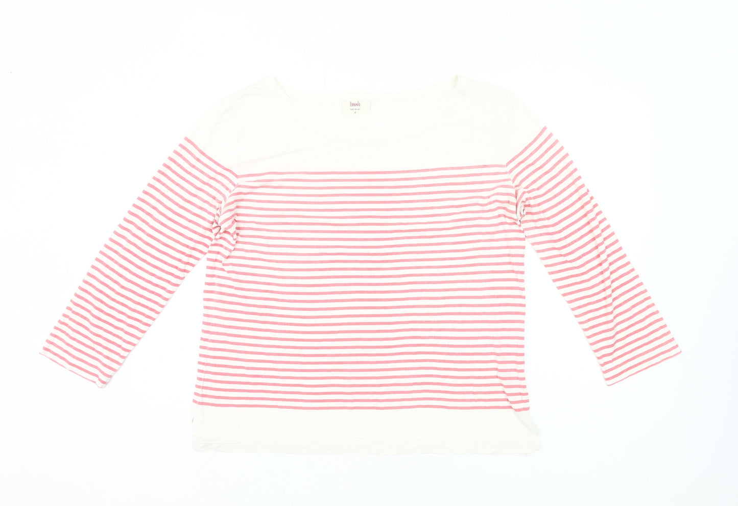 Hush Womens Pink White Striped Cotton 3/4 Sleeve T-Shirt M