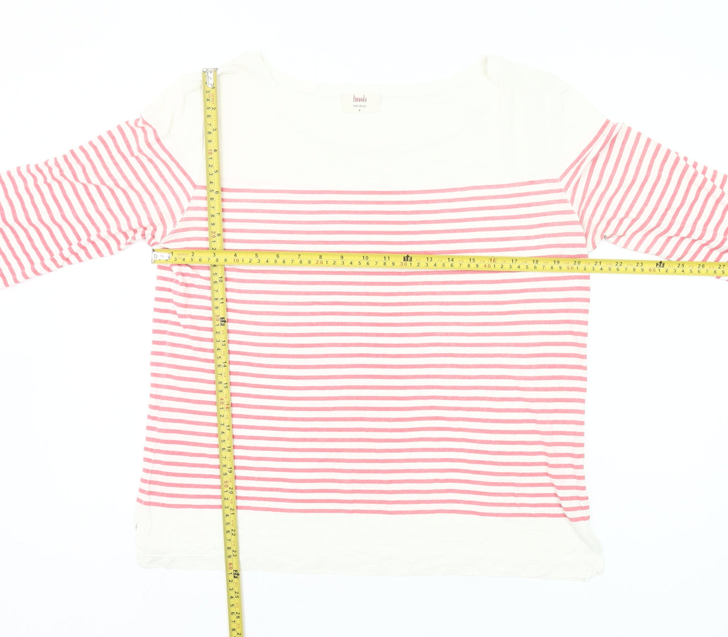 Hush Womens Pink White Striped Cotton 3/4 Sleeve T-Shirt M