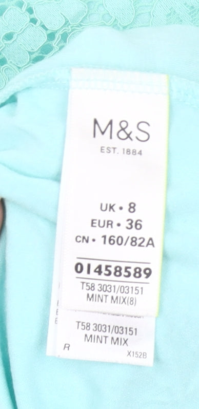 Marks and Spencer Women’s Blue Lace Blouse UK 8 Short Sleeve Tunic
