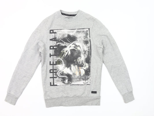 Mens UK Size S Firetrap Grey Pullover Sweatshirt