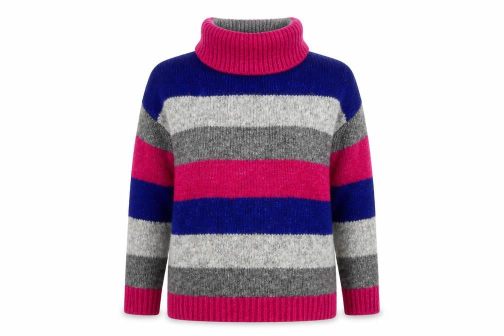 Yessica Womens Grey Pink Blue Roll Neck Striped Pullover Jumper M