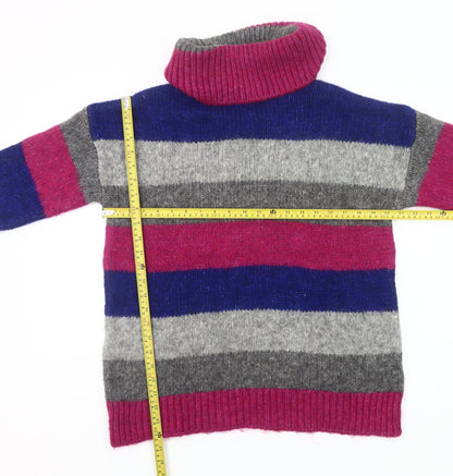 Yessica Womens Grey Pink Blue Roll Neck Striped Pullover Jumper M