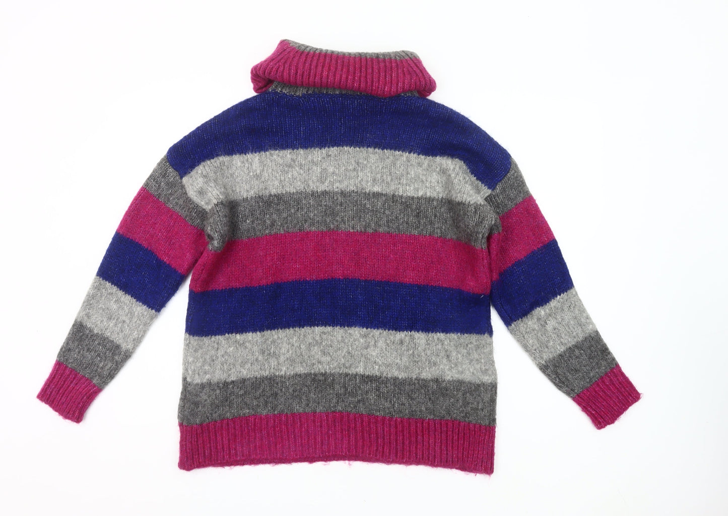 Yessica Womens Grey Pink Blue Roll Neck Striped Pullover Jumper M