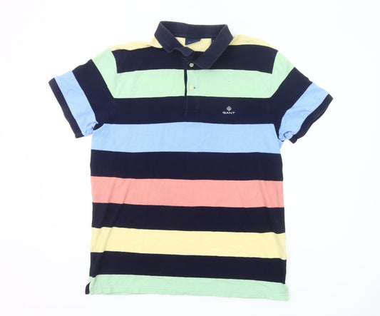 GANT Men’s Multicoloured Striped Polo Shirt XL Cotton Preppy Casual