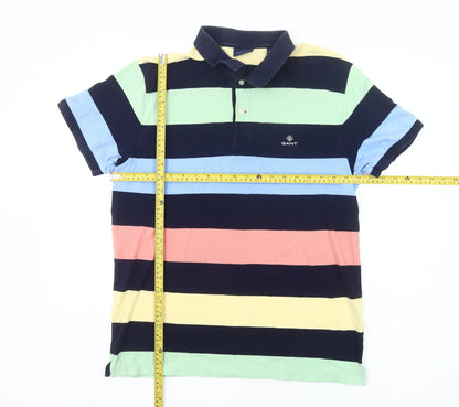 GANT Men’s Multicoloured Striped Polo Shirt XL Cotton Preppy Casual