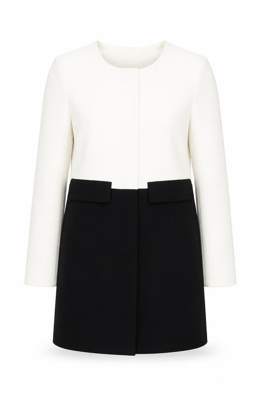 Dunnes Women’s Black White Colourblock Coat Size 10 Workwear