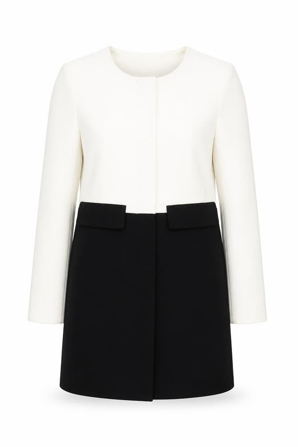 Front view of Dunnes Women’s Black White Colourblock Coat, size UK 10, Workwear