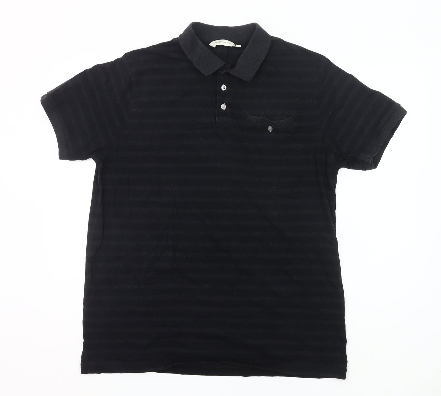 Kangaroo Poo Men’s Black Striped 2XL Polo Shirt Cotton Blend