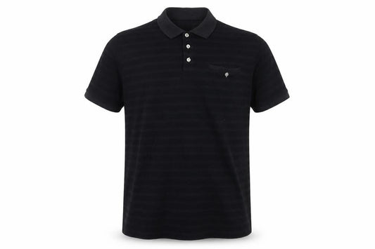 Front view of Kangaroo Poo Men’s Black Striped 2XL Polo Shirt Cotton Blend